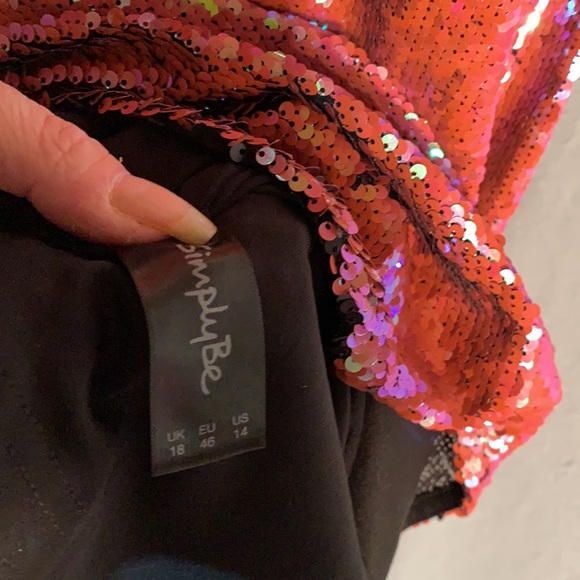 Iridescent Coral Black Midi Dress Mermaid Sequins - Picture 12 of 15